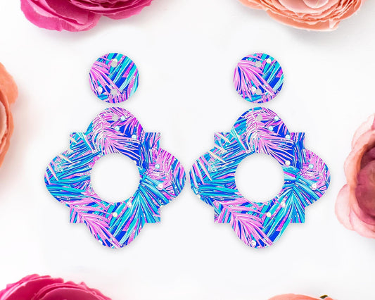 Tropical Leaves Geometric Earrings Blanks
