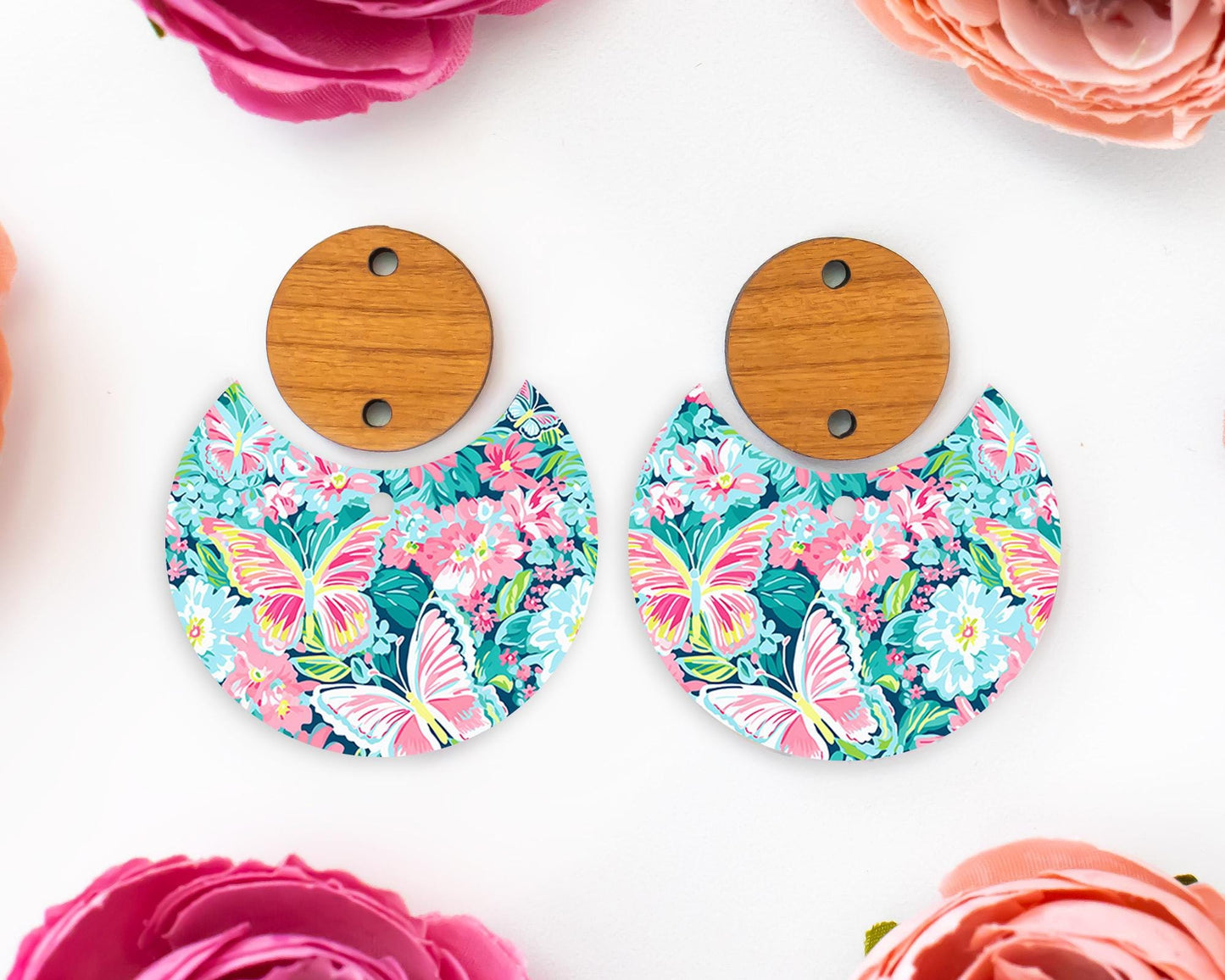 Pastel Butterfly Circle Drop Earrings Blanks