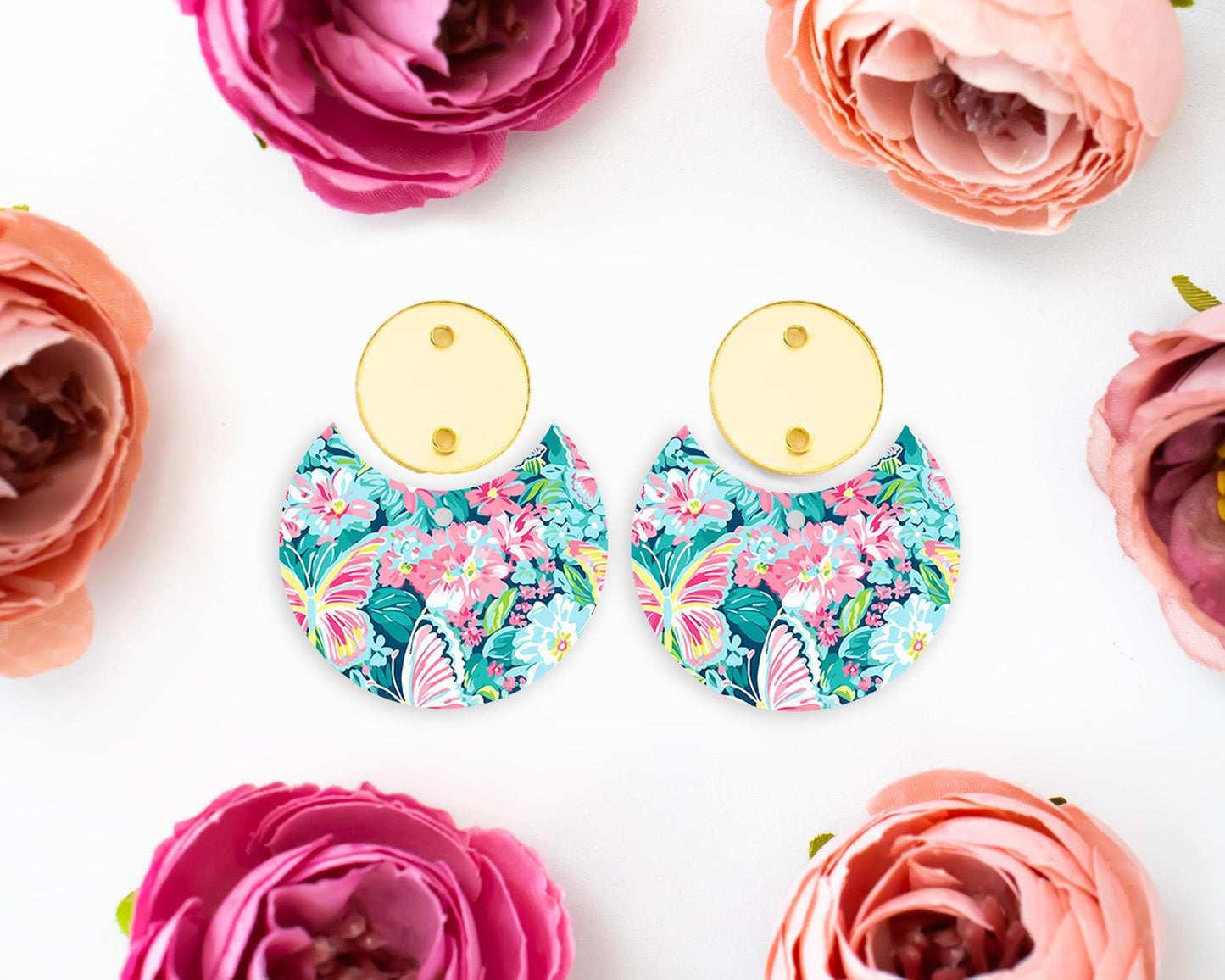 Butterfly Pastel Circle Drop Earrings Blanks