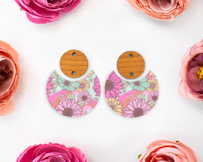 Retro Floral Circle Drop Earrings Blanks