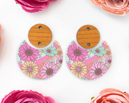 Retro Floral Circle Drop Earrings Blanks