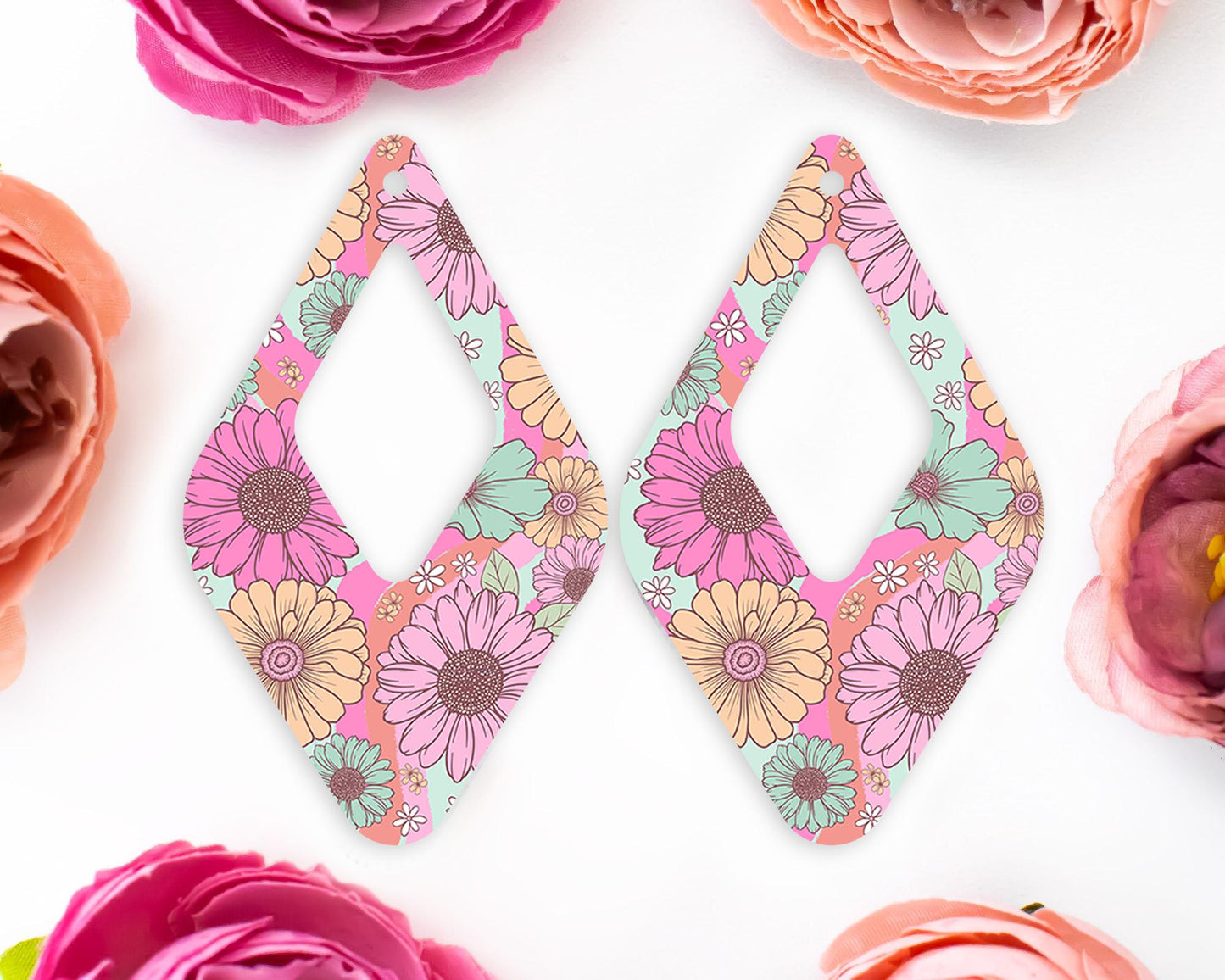Retro Floral Teardrop Earrings Blanks