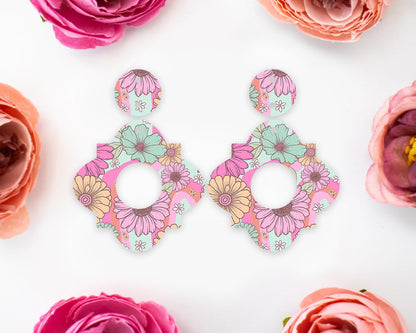 Geometric Retro Flowers Earrings Blanks
