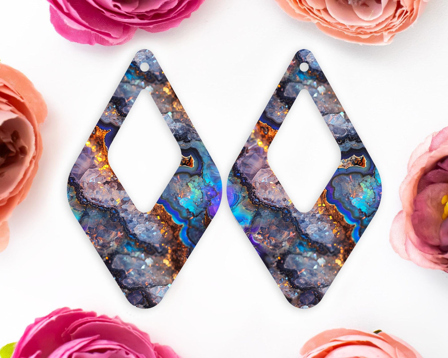 Geode Pattern Diamond Teardrop Earrings Blanks
