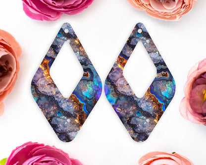 Geode Pattern Diamond Teardrop Earrings Blanks
