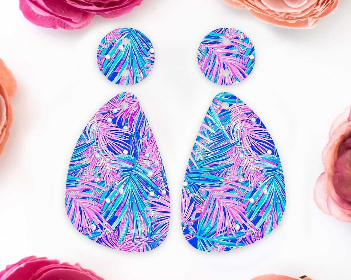 Tropical Leaves Teardrop Earrings Blanks
