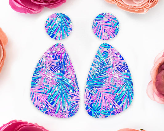 Tropical Leaves Teardrop Earrings Blanks