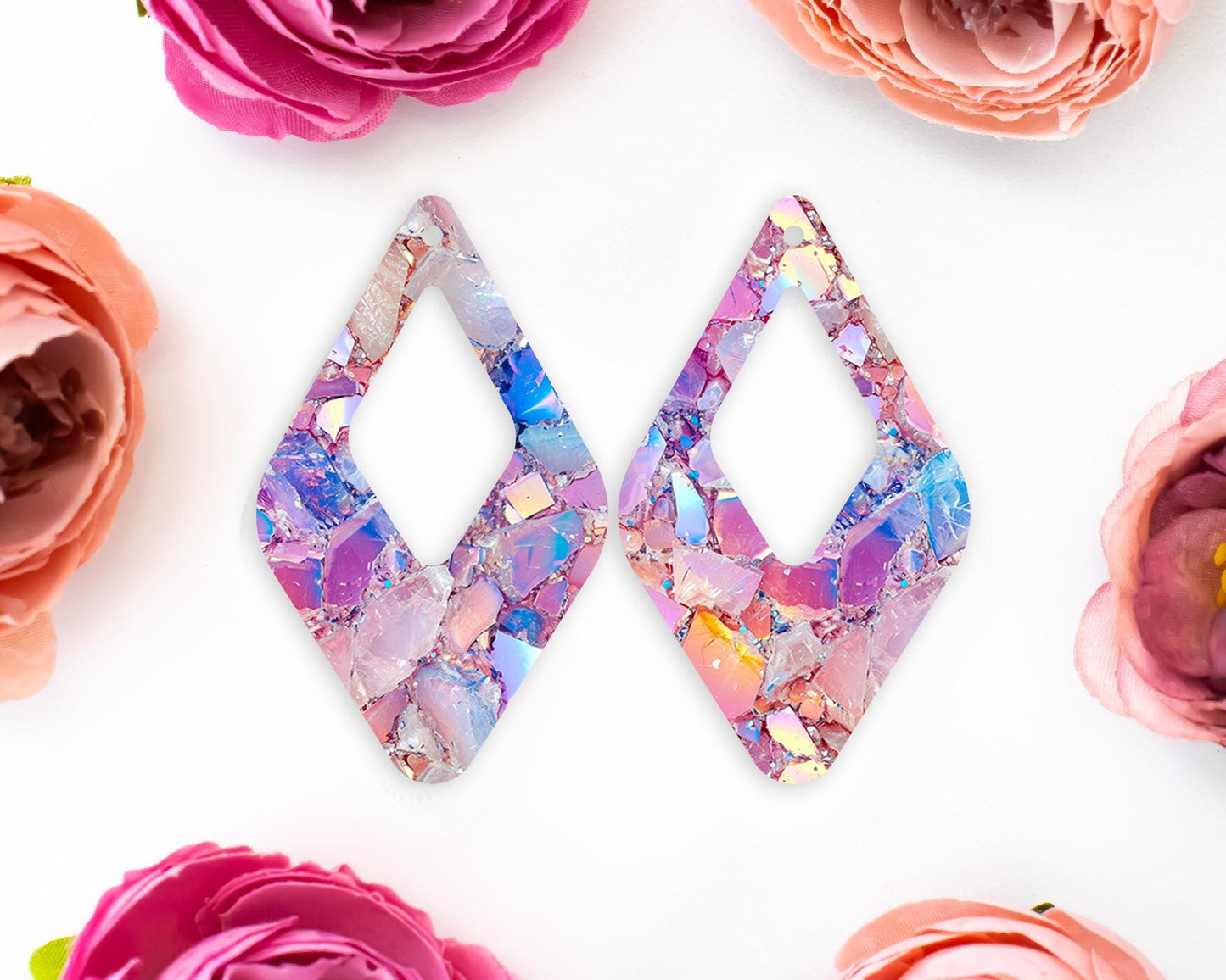 Pastel Geode Pattern Diamond Teardrop Earrings Blanks