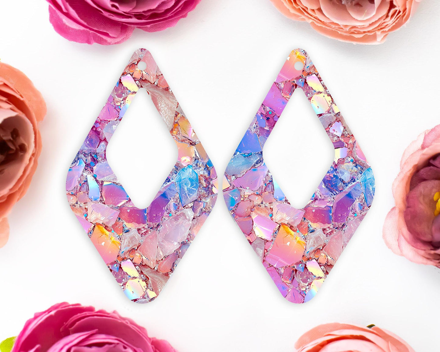 Pastel Geode Pattern Diamond Teardrop Earrings Blanks