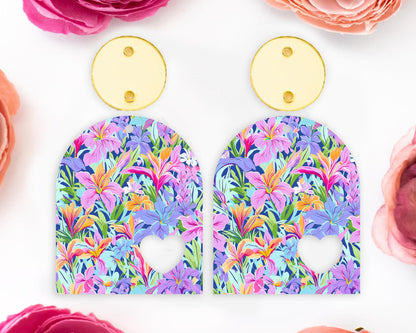 Lilies Floral Heart Arch Earrings Blanks