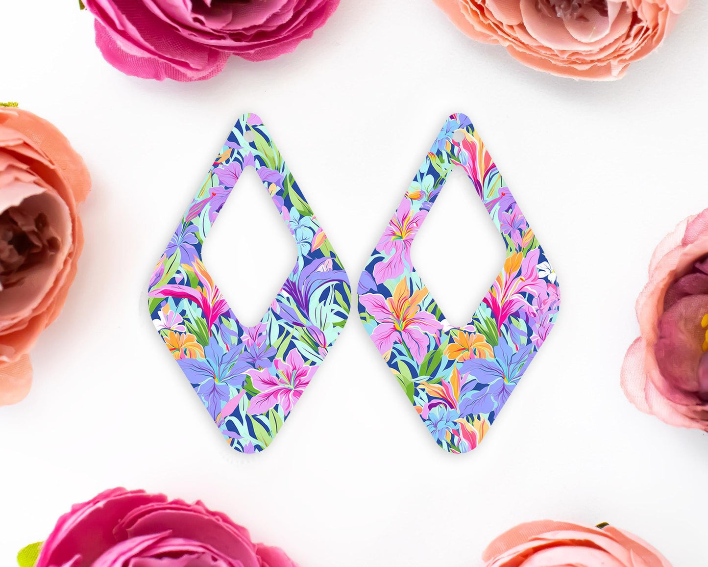 Lilies Floral Teardrop Earrings Blanks