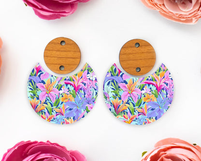 Lilies Floral Circle Drop Earrings Blanks