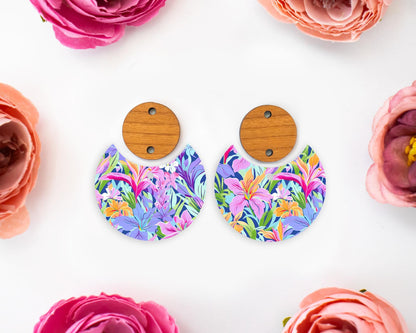 Lilies Floral Circle Drop Earrings Blanks