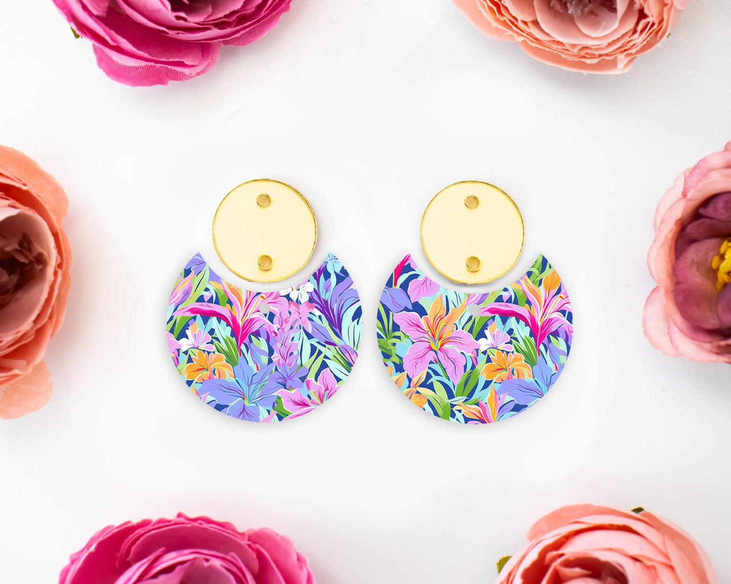 Lilies Flowers Circle Drop Earrings Blanks