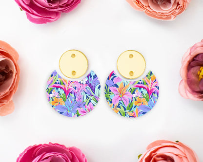 Lilies Flowers Circle Drop Earrings Blanks