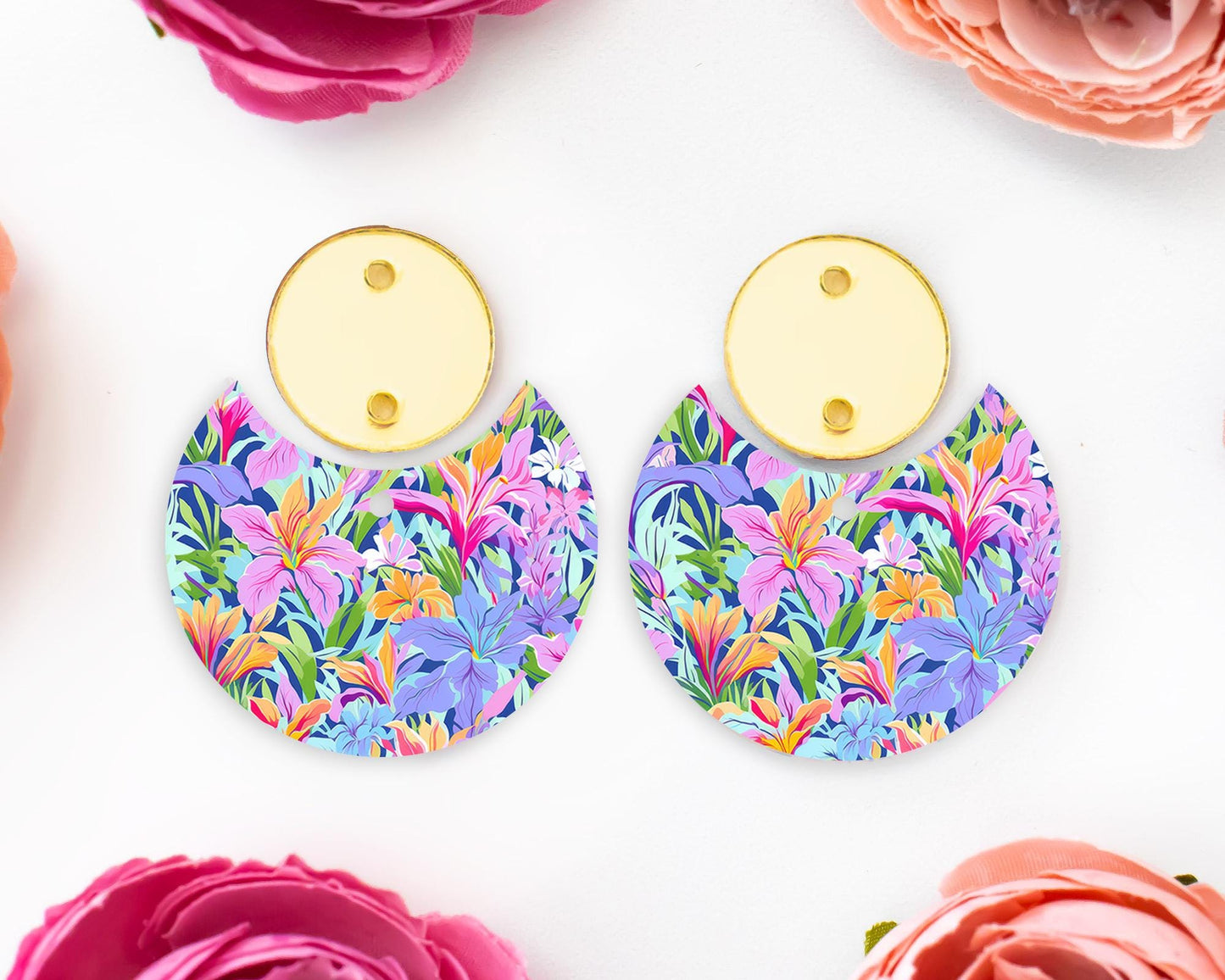 Lilies Flowers Circle Drop Earrings Blanks