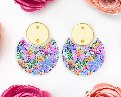 Lilies Flowers Circle Drop Earrings Blanks