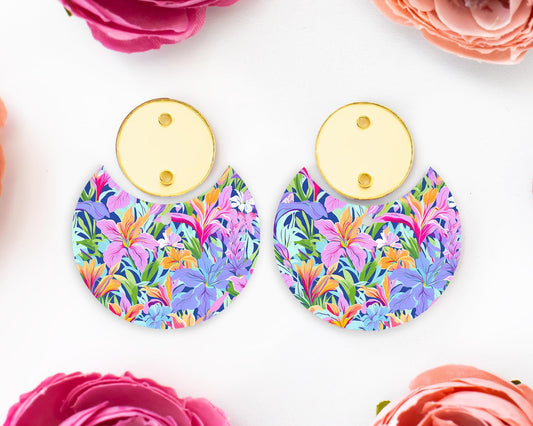 Lilies Flowers Circle Drop Earrings Blanks