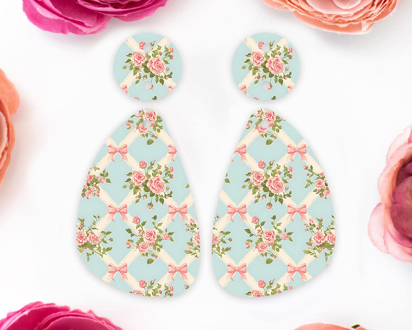 Vintage Flowers Teardrop Earrings Blanks