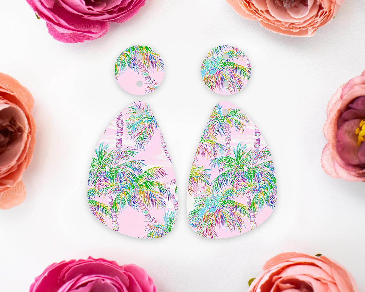 Pastel Palm Tree Teardrop Earrings Blanks