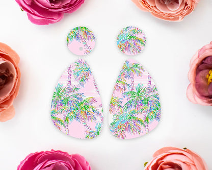 Pastel Palm Tree Teardrop Earrings Blanks