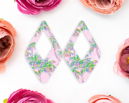 Pastel Palm Tree Diamond Teardrop Earrings Blanks