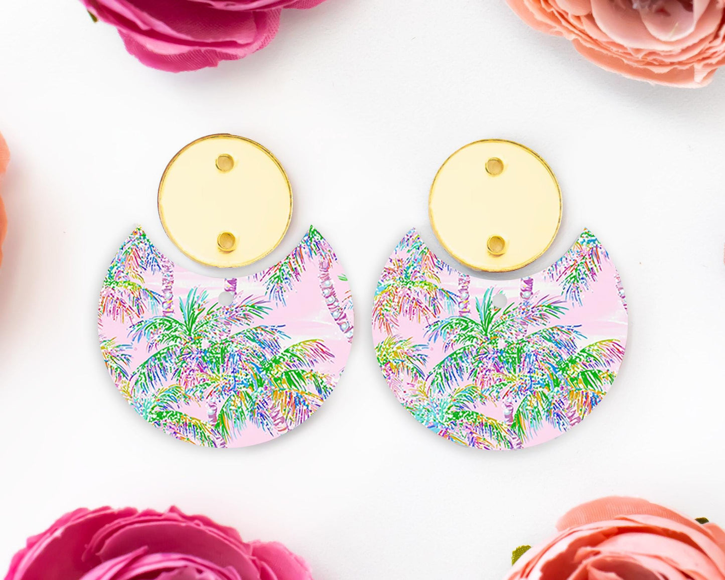 Pastel Palm Tree Circle Drop Earrings Blanks