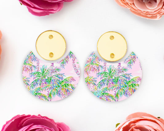 Pastel Palm Tree Circle Drop Earrings Blanks