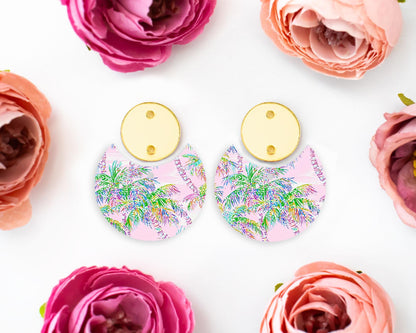 Pastel Palm Tree Circle Drop Earrings Blanks