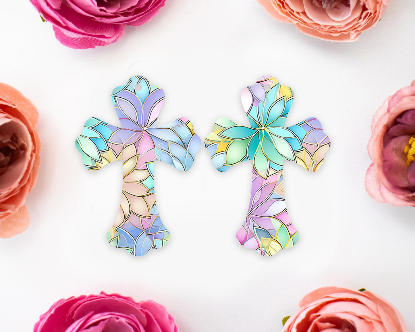 Pastel Floral Cross Earring Blanks