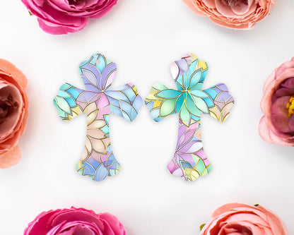 Pastel Floral Cross Earring Blanks