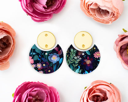 Dark Floral Circle Drop Earrings Blanks