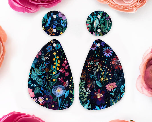 Dark Floral Teardrop Earrings Blanks