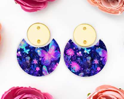 Neon Butterfly Floral Circle Drop Earrings Blanks