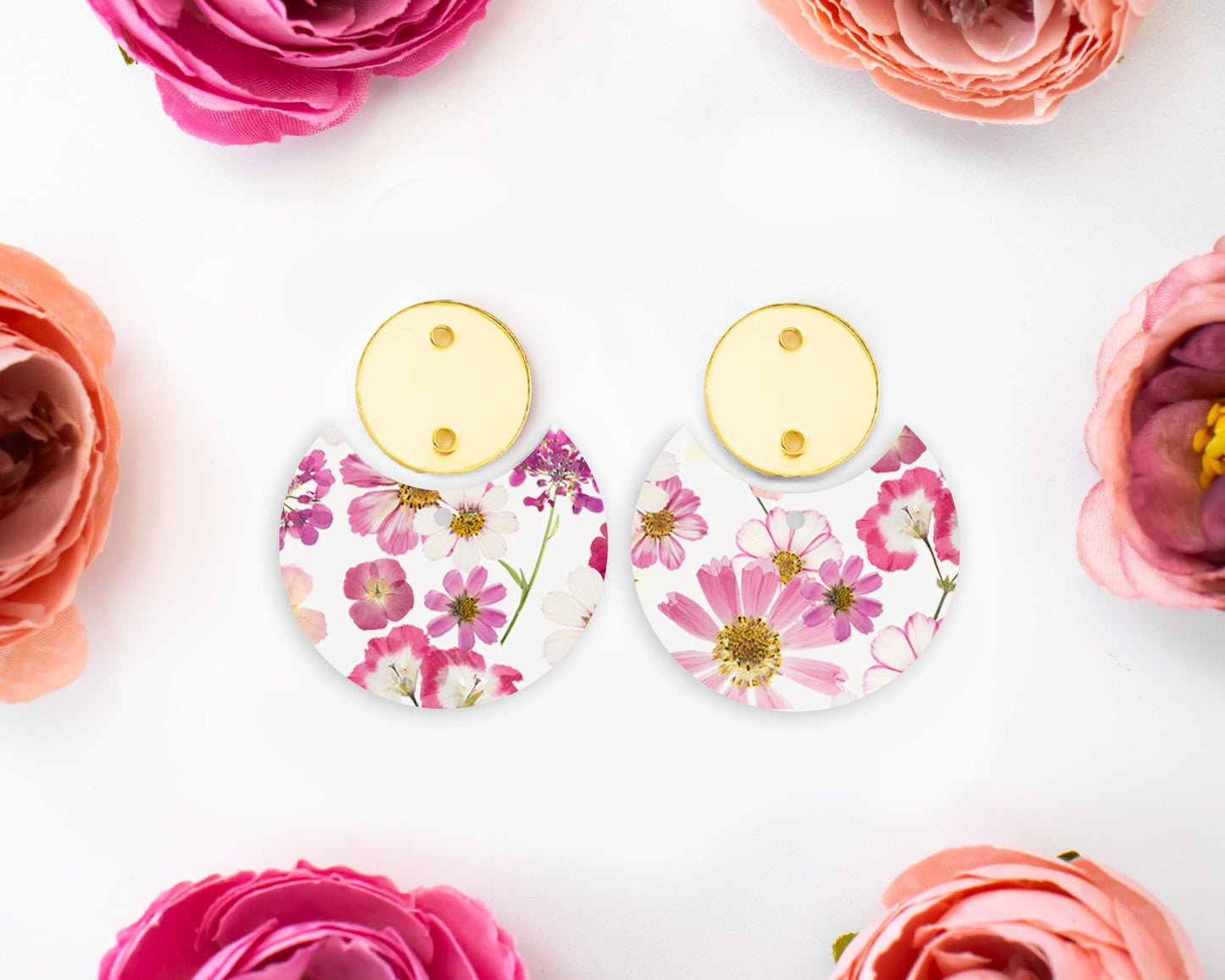 Pressed Flowers Circle Drop Earrings Blanks