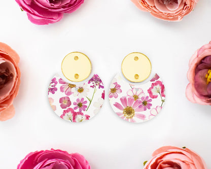 Pressed Flowers Circle Drop Earrings Blanks