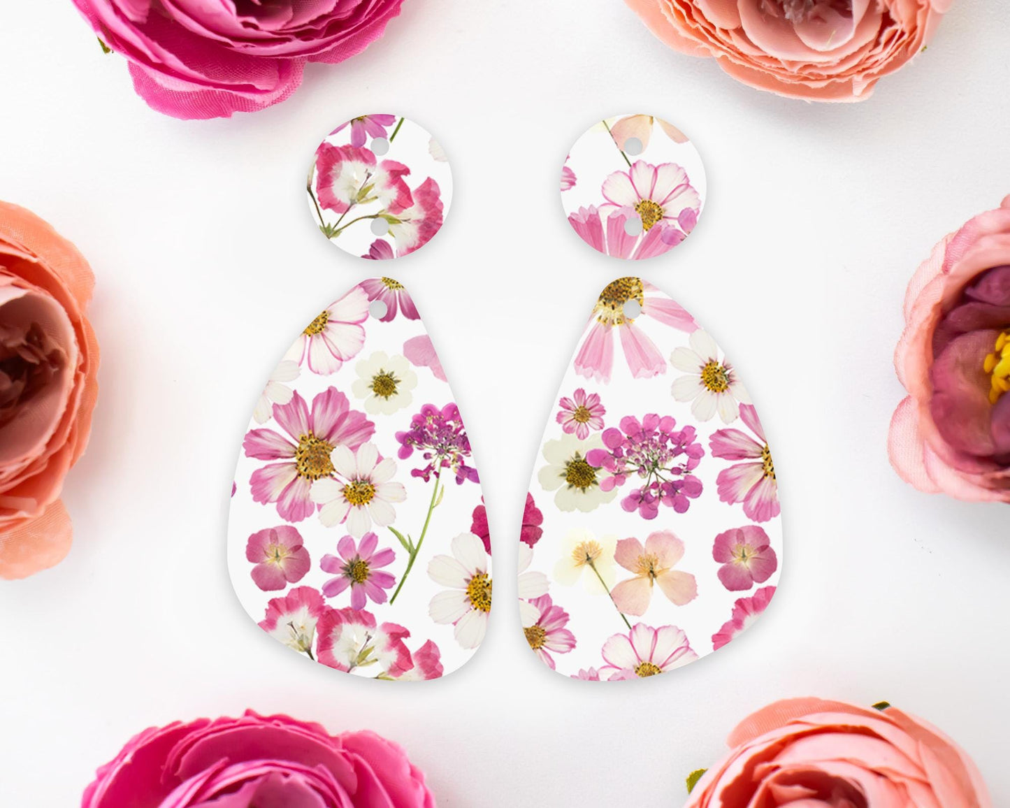 Pressed Flowers Teardrop Earrings Blanks