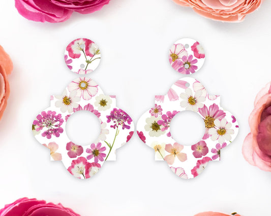 Geometric Pressed Flowers Earrings Blanks