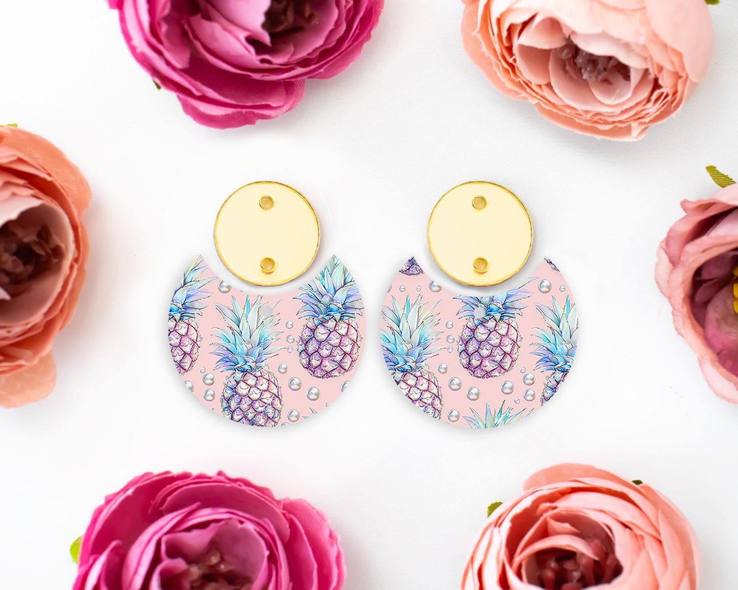 Pastel Pineapple Circle Drop Earrings Blanks