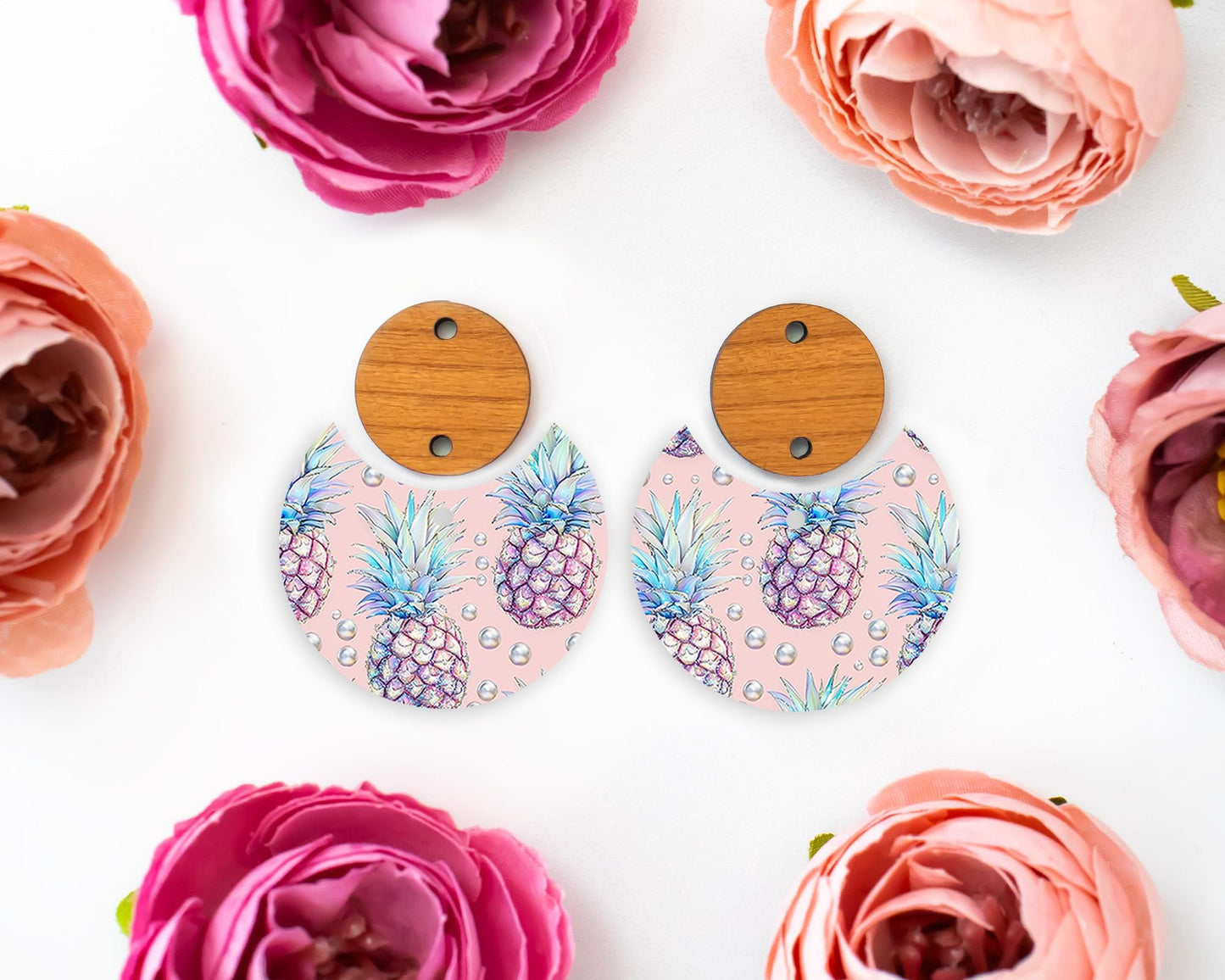 Pastel Pineapple Circle Drop Earrings Blanks