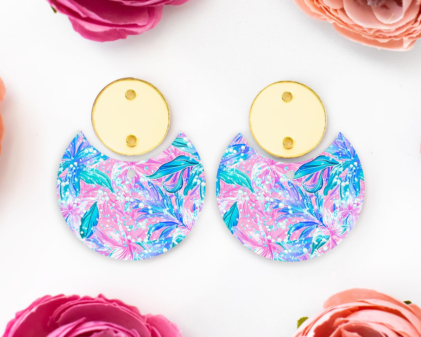 Pearls & Flowers Circle Drop Earrings Blanks