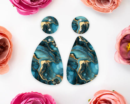 Teal Geode Pattern Teardrop Earrings Blanks