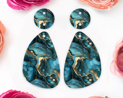Teal Geode Pattern Teardrop Earrings Blanks