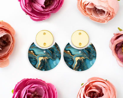 Teal Geode Pattern Circle Drop Earrings Blanks