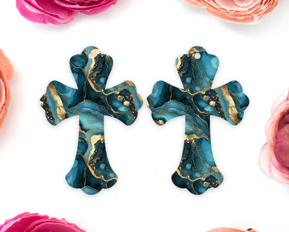 Teal Geode Cross Earring Blanks