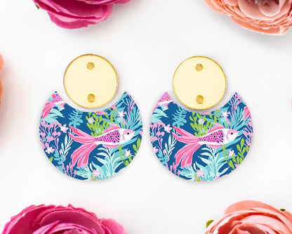 Fish Pastel Circle Drop Earrings Blanks
