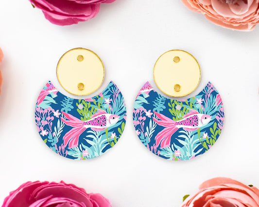 Fish Pastel Circle Drop Earrings Blanks