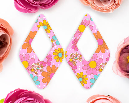 Retro Flowers Teardrop Earrings Blanks