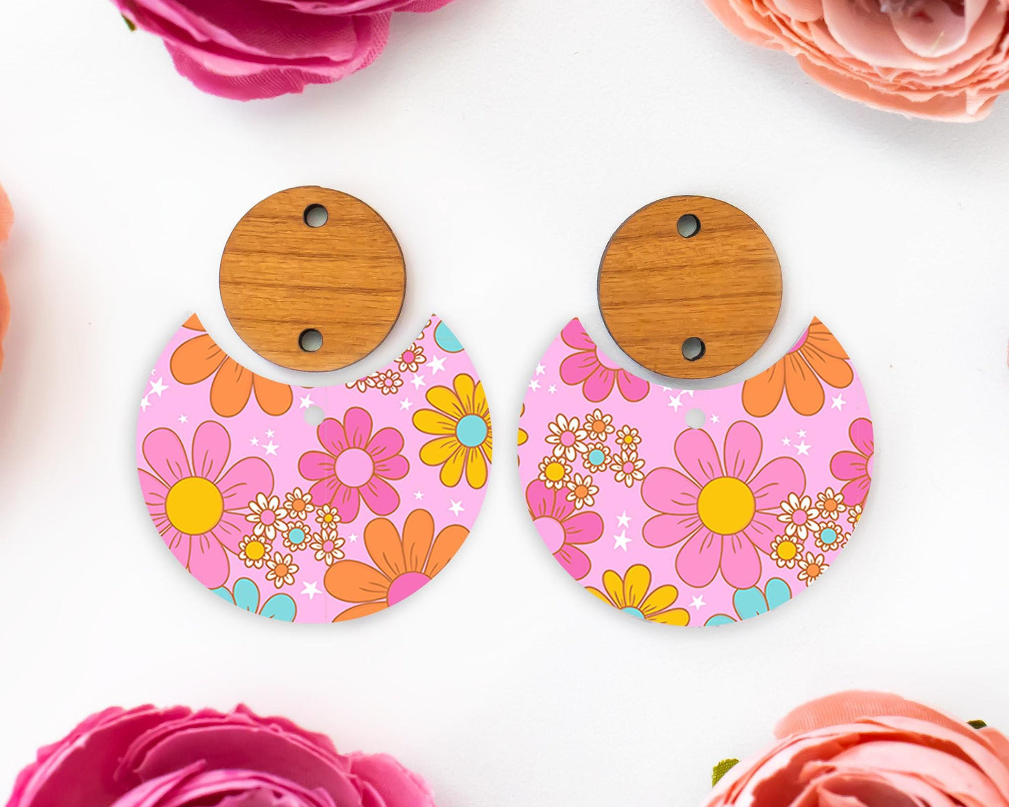 Retro Flowers Circle Drop Earrings Blanks