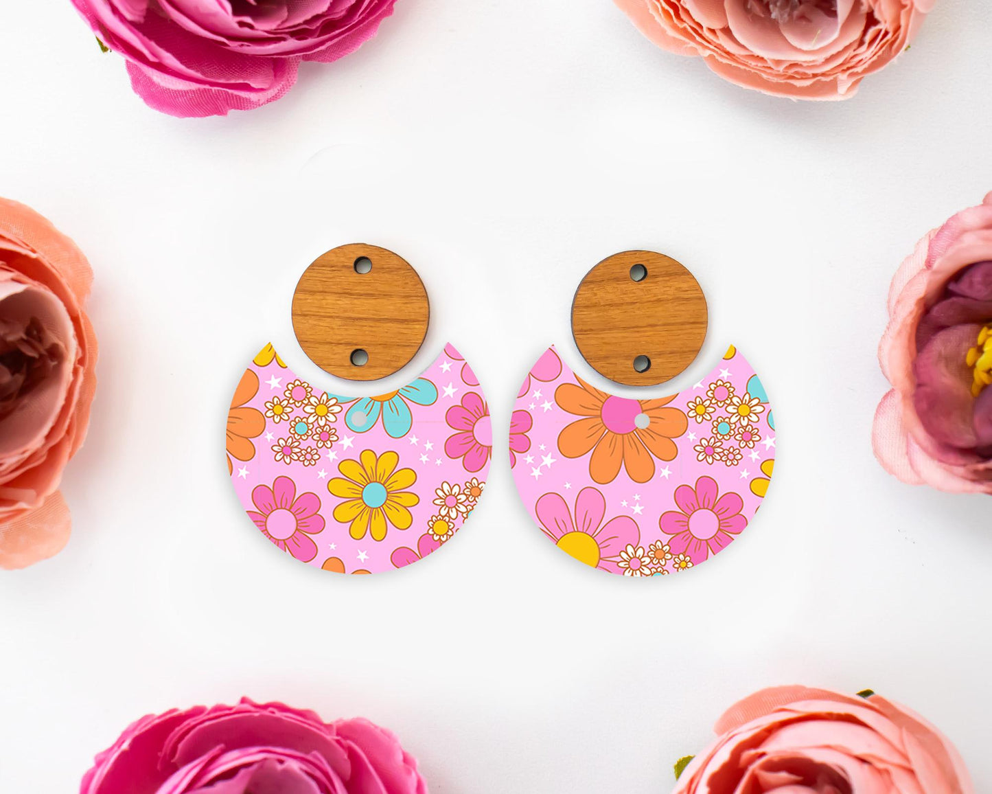 Retro Flowers Circle Drop Earrings Blanks